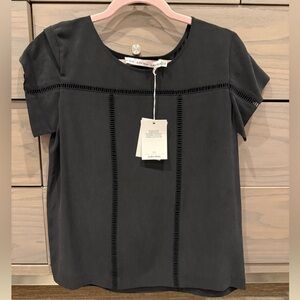New w Tags & Other Stories Black Silk Short Sleeve Blouse Top Sz 6